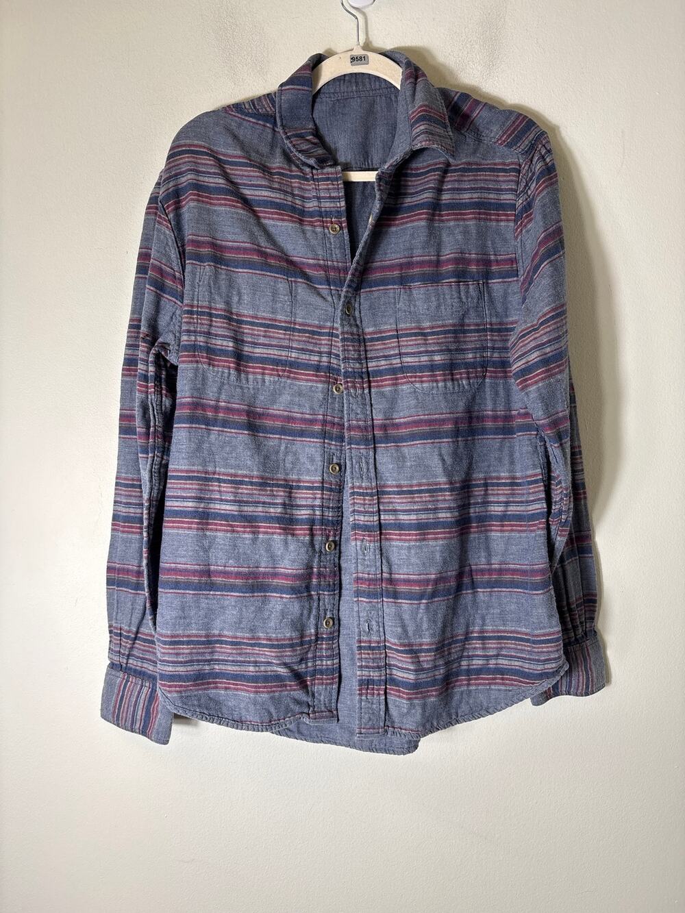 Earthbound Trading Blue Reversible Button Up Long Sleeve Shirt Sz L